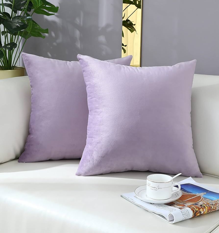 mixeoo Comfy Lavender Throw Pillow Covers Decorative Square Solid Thick Velvet Super Soft Cushion... | Amazon (US)