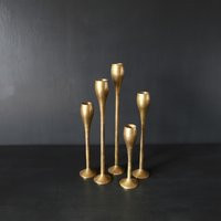 Retro Brass Taper Candle Holders Tiered Gold Candlestick Set Of 5x For 3/4"" Candles Mcm Danish Home | Etsy (US)