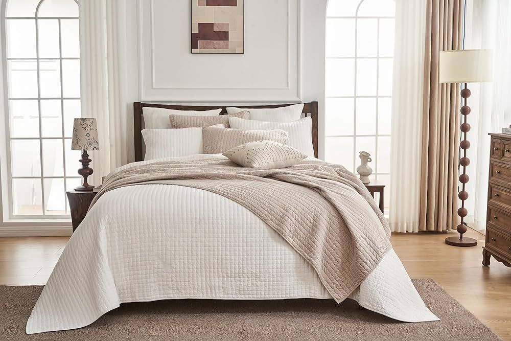 SHALALA Reversible Quilt Set- 2 Quilted Pillow Shams and a Soft Cotton Jersey Coverlet-Lightweigh... | Amazon (US)