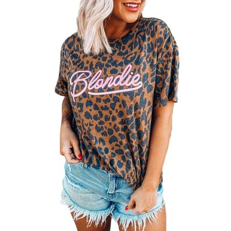 Women's Leopard Blondie Letter Printing Round Neck Short-Sleeved T-shirt | Walmart (US)