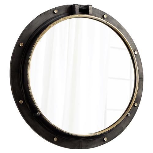 Mina Industrial Loft Rustic Bronze Gold Round Barrel Wall Mirror - 29.5D | Kathy Kuo Home