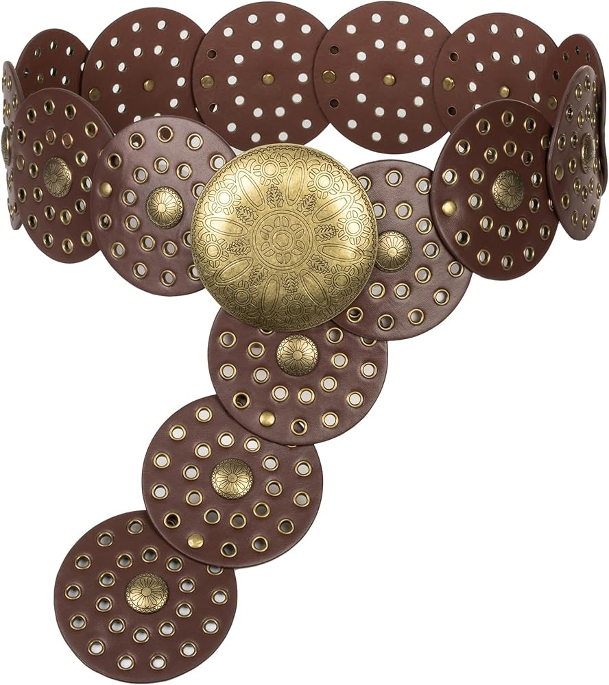 INOGIH Wide Vintage PU-Leather Western-Disc-Concho-Belt for Women - Boho Cowgirl-Belt for Dress J... | Amazon (US)