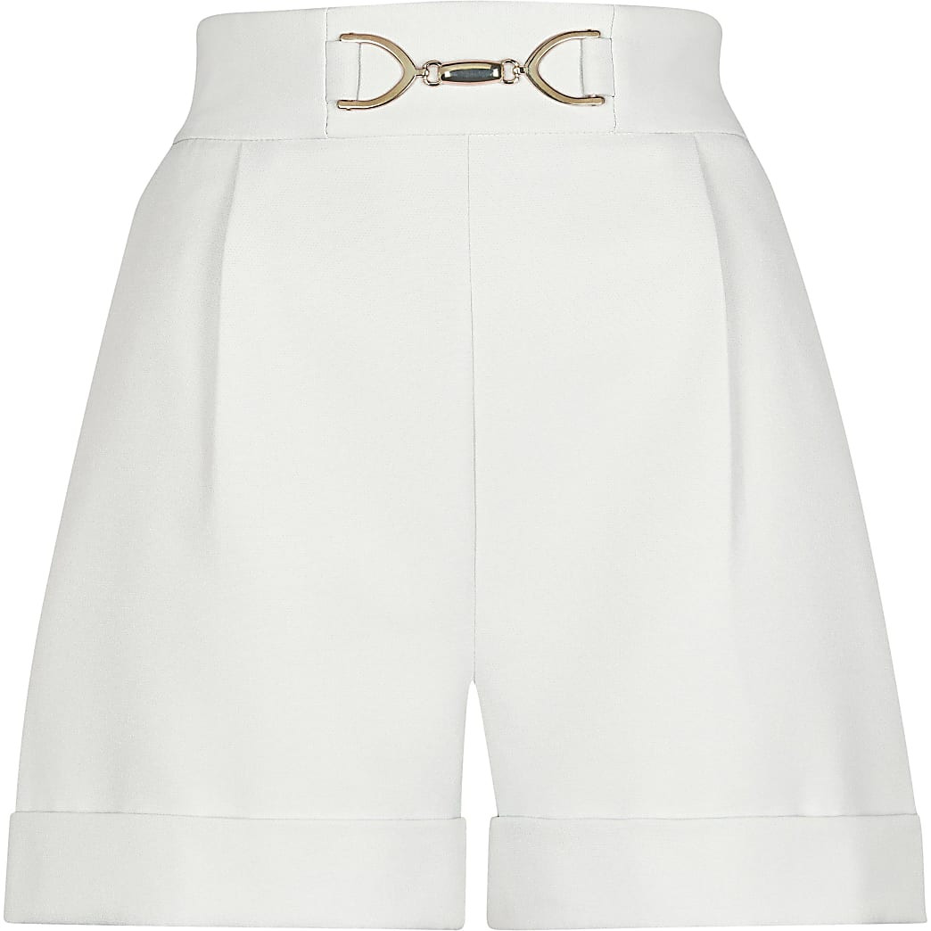 White turn up hem shorts | River Island (US)