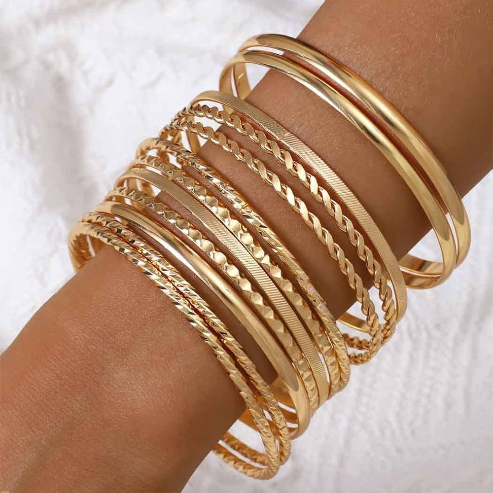 Sakytal Boho Gold Bangle Bracelets Set Indian Multi Bangles Bracelet layered Stackable Bracelet f... | Amazon (US)