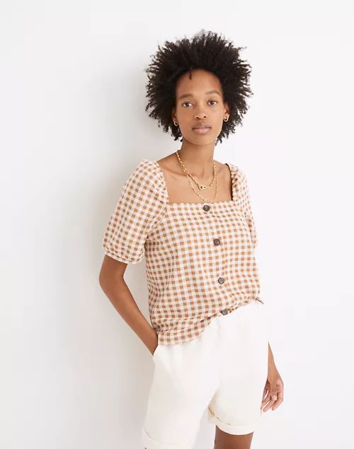 Gingham Jacquard Square-Neck Puff-Sleeve Top | Madewell
