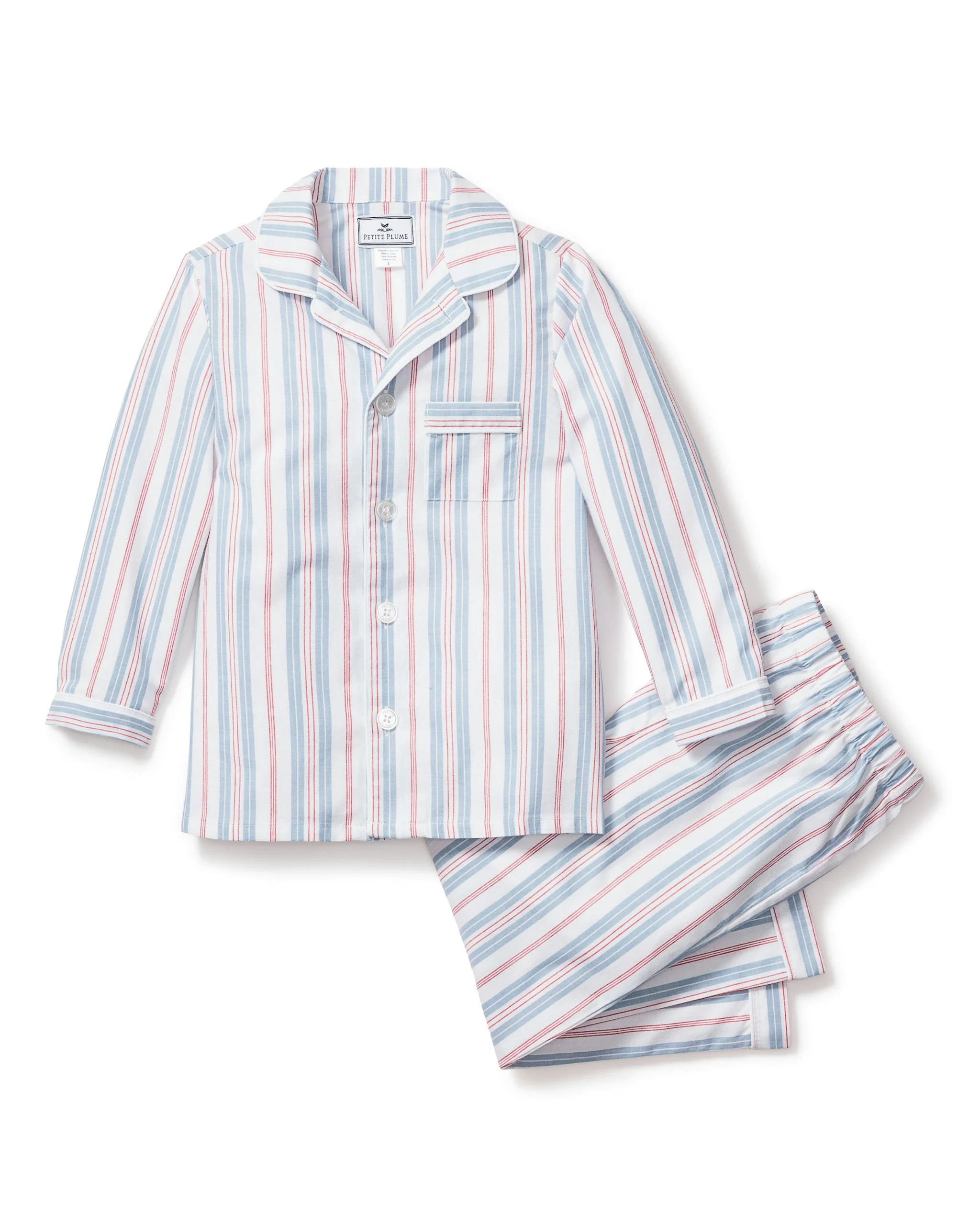 Kid's Twill Pajama Set in Vintage French Stripes | Petite Plume