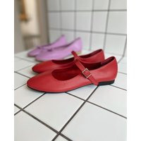 Red Leather Mary Jane Shoes - Women's Janes Handmade Vintage Flats | Etsy (US)