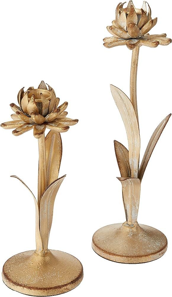 Creative Co-Op Cut Metal Flower Shaped Taper Distressed Gold Finish (Set of 2 Sizes) Candle Holde... | Amazon (US)