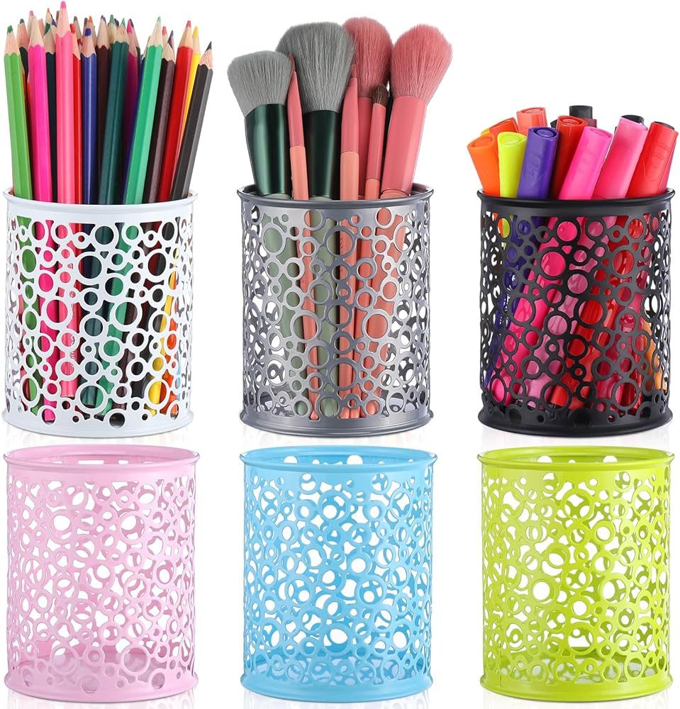 6 Pcs Metal Pencil Holder for Desk 3.15 x 3.86 Inches Mesh Pen Cup Bulk School Classroom Desk Acc... | Amazon (US)