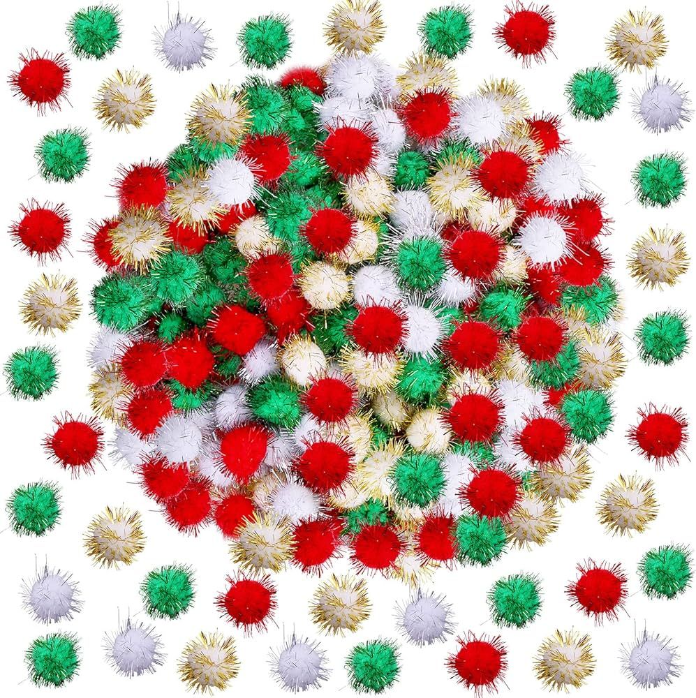 Cooraby 200 Pieces Glitter Christmas Pom Poms Assorted Colors Sparkle Pom Poms Balls for Arts Cra... | Amazon (US)