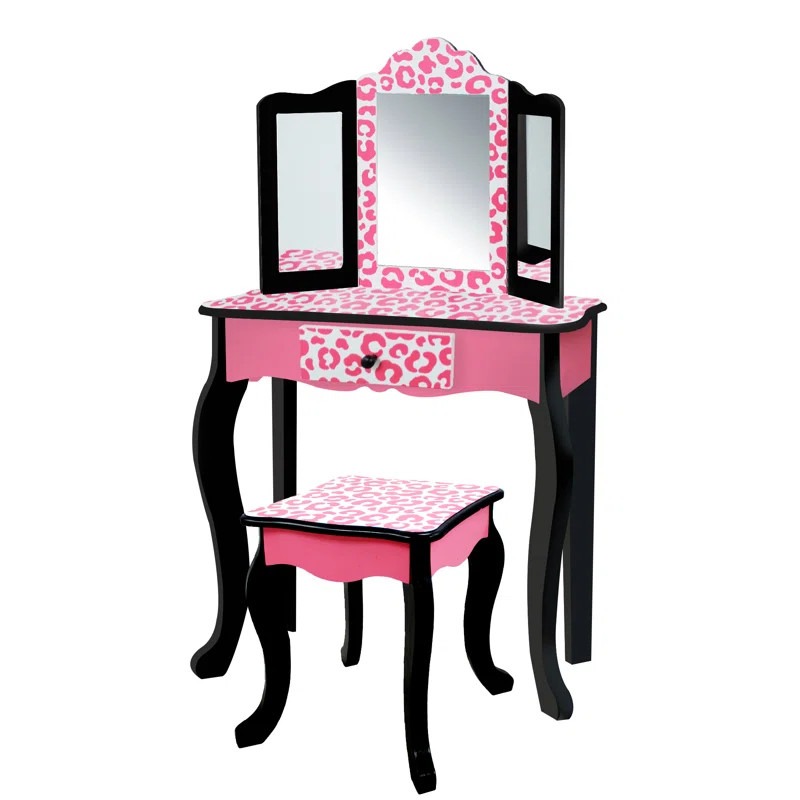 Gisele Teamson Kids Wooden Leopard 2-pc. Vanity Set, Black/Pink | Wayfair North America
