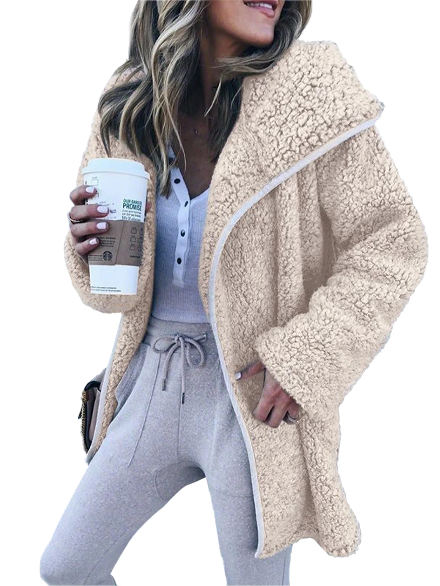 Women Winter Warm Faux Coat Long Sleelve Cardigan Boyfriend Shearling Fuzzy Jacket Ladies Loose F... | Walmart (US)