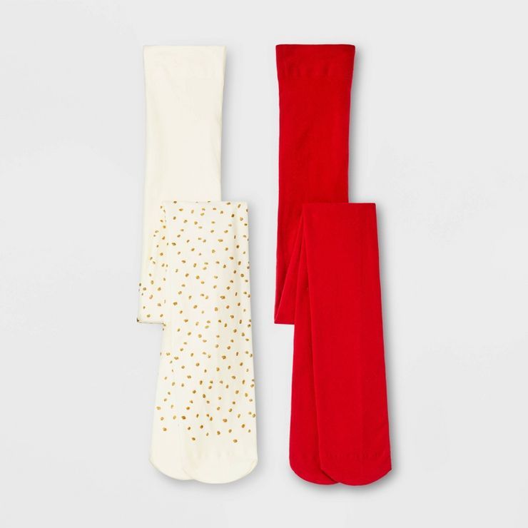 Girls' 2pk Dotted Tights - Cat & Jack™ Red/Cream | Target