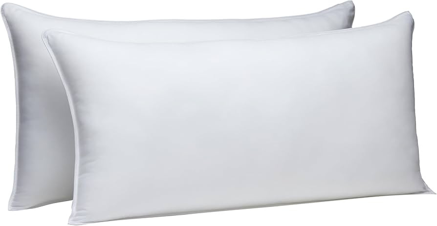 Amazon Basics Down Alternative Bed Pillows, Medium Density For Back and Side Sleepers, King, 2-Pa... | Amazon (US)