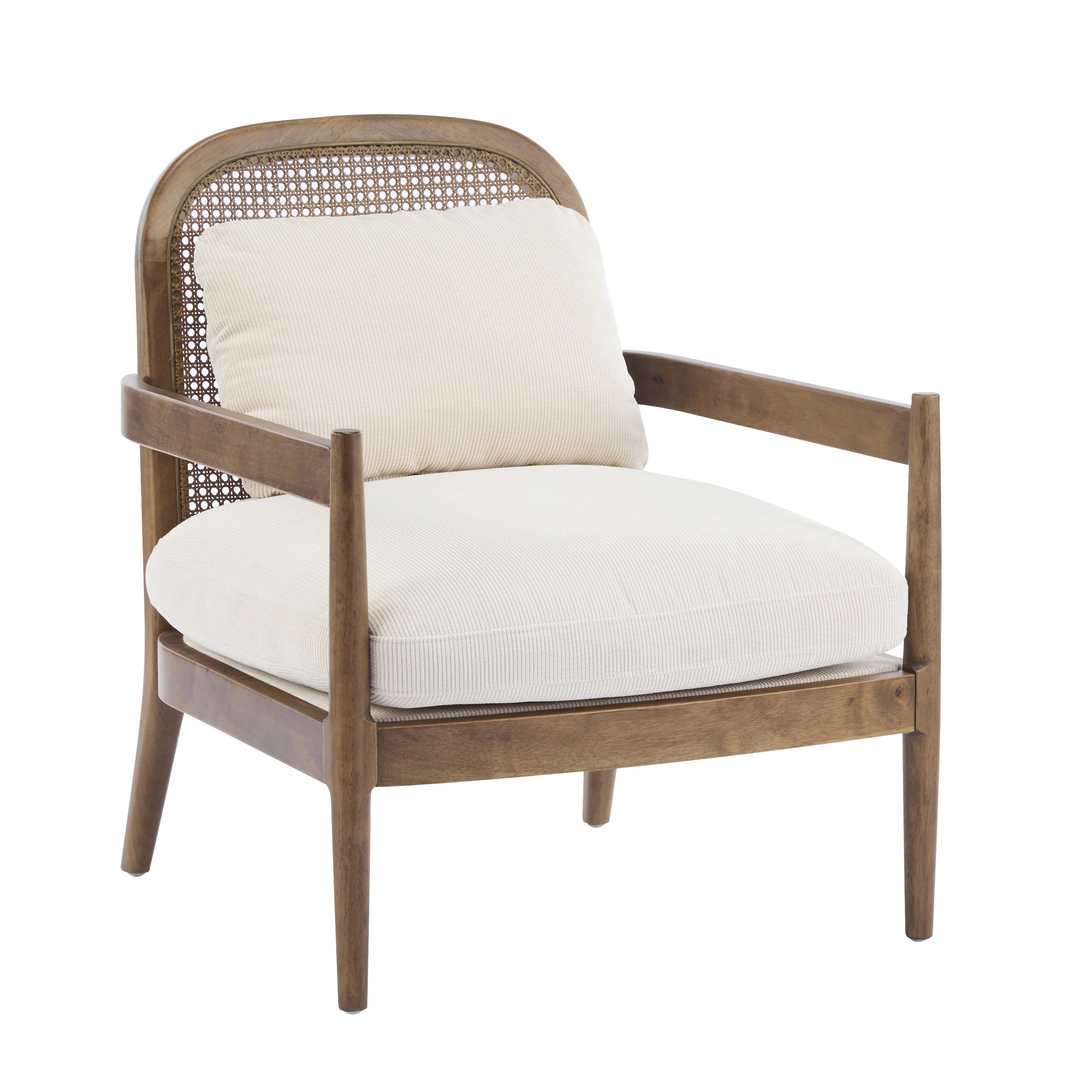Marindale 26.6'' Mid-Century Modern Accent Chair With Rattan Backrest And Rubberwood Frame (Set o... | Wayfair North America
