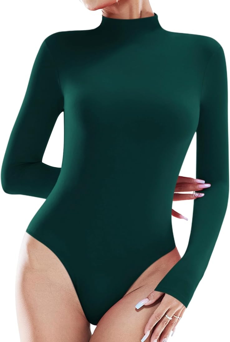 ALGALAROUND Mock Turtle Neck Bodysuit: Long Sleeve & Sleeveless, Double Lined Basics | Amazon (US)