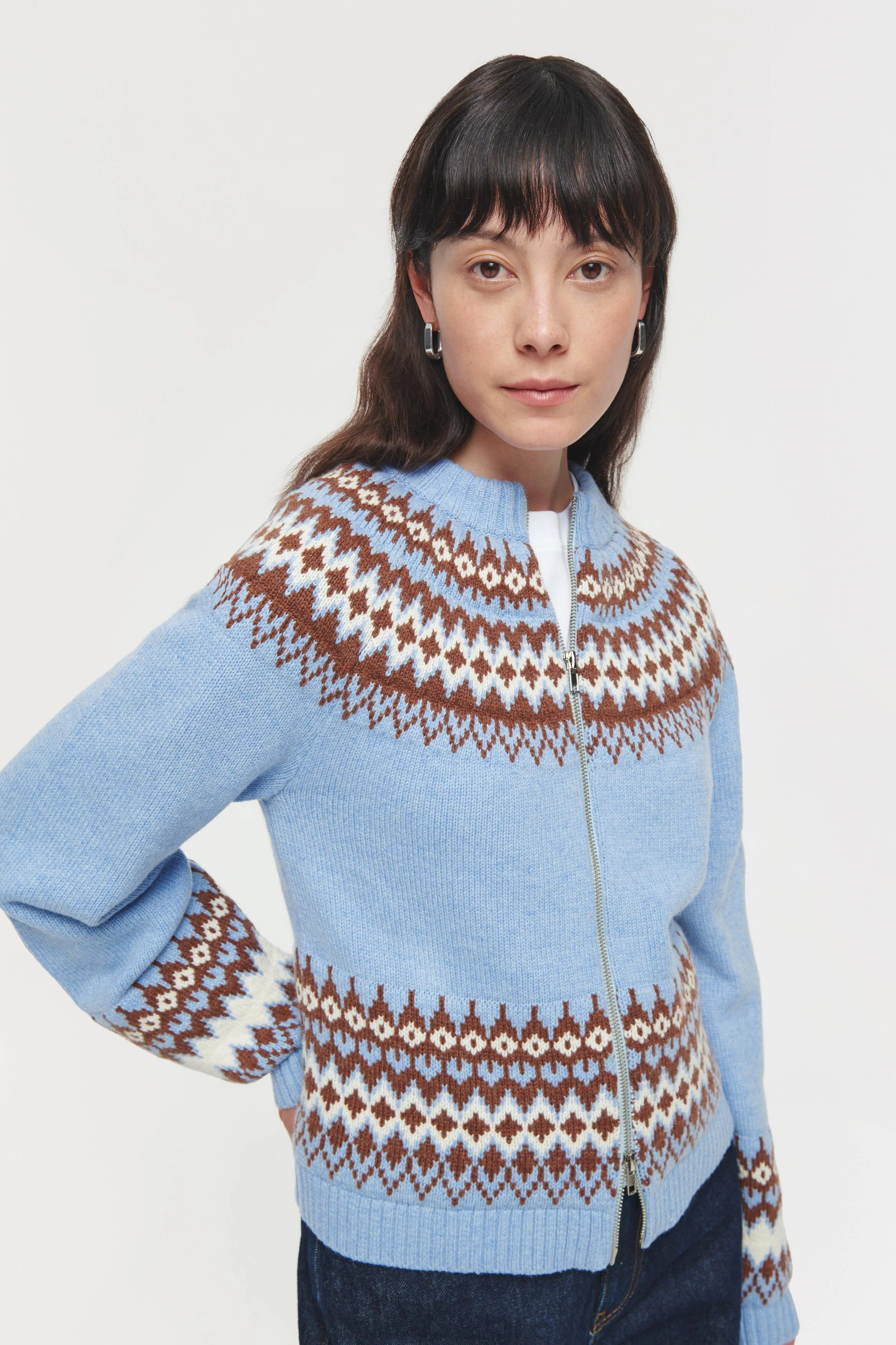 Freba | Fairisle Zip Cardigan in Blue | ALIGNE | Aligne UK