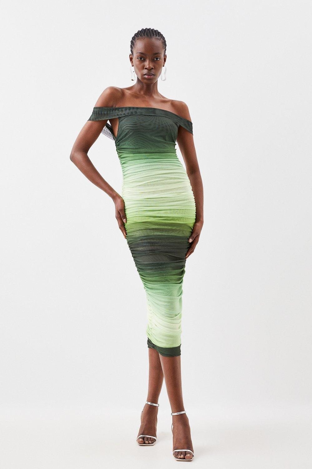 Ombre Mesh Bardot Jersey Maxi Dress | Karen Millen UK + IE + DE + NL