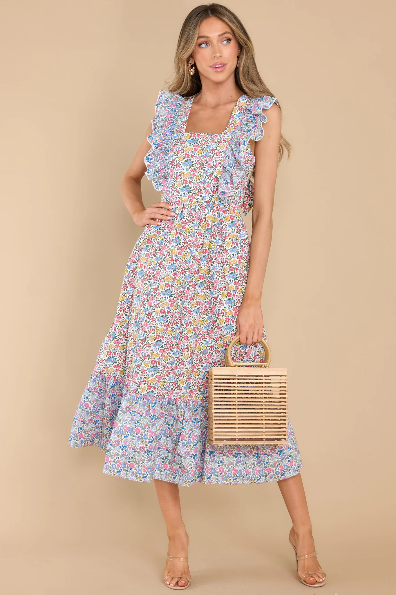 Goodbye For Now Blue Multi Floral Print Dress | Red Dress 