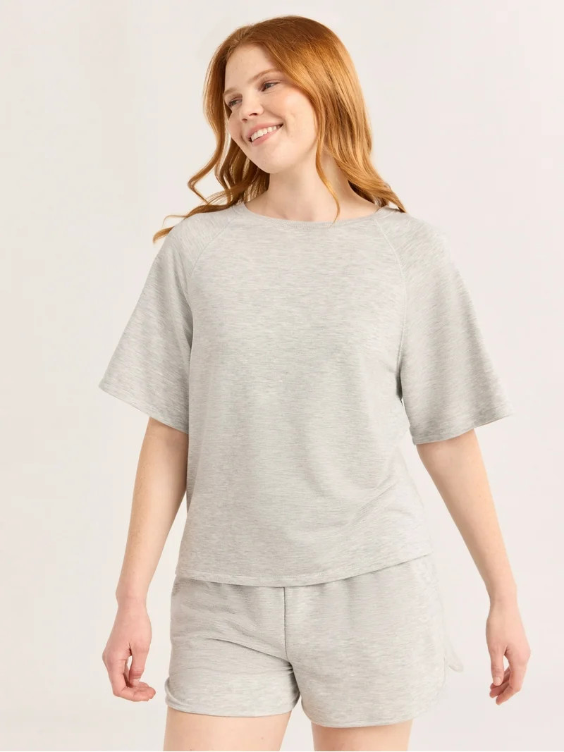 Joyspun Women's French Terry Short Sleeve Top and Shorts Set, 2-Piece, Sizes XS-3X - Walmart.com | Walmart (US)