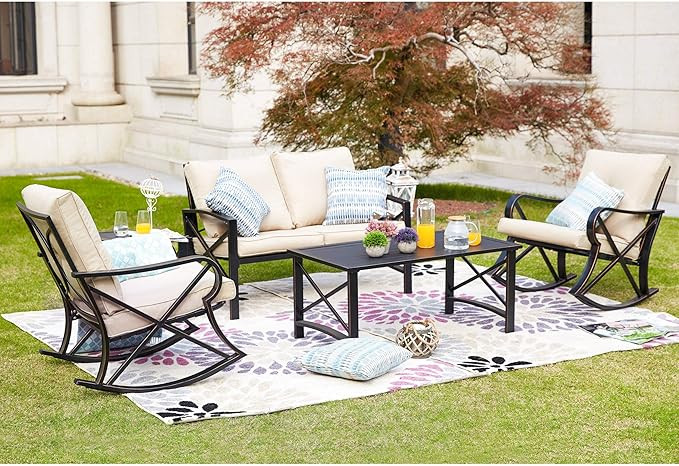 LOKATSE HOME 5Pcs Patio Furniture Conversation Bistro Sets Loveseat and 2 Coffee Table, Khaki | Amazon (US)