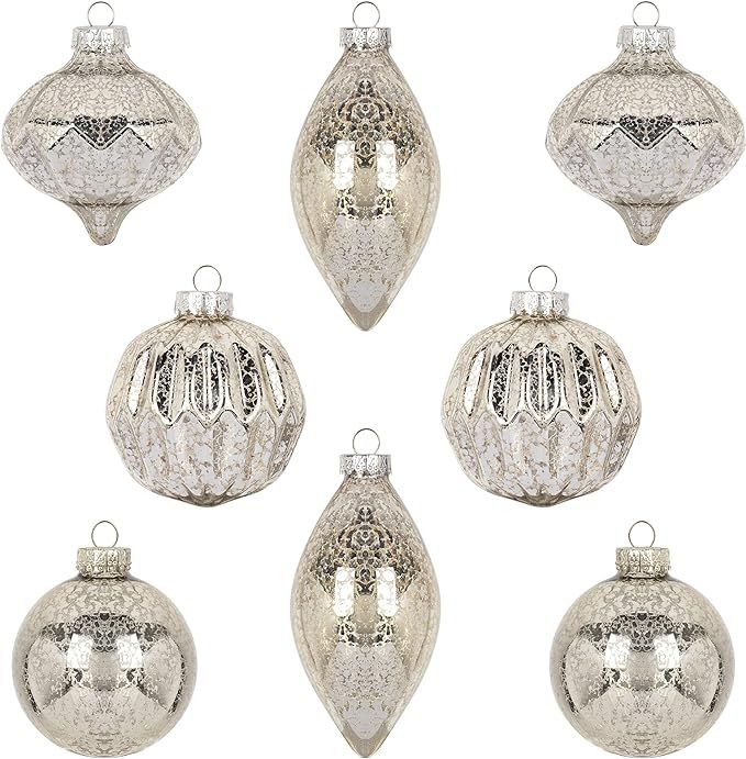 KI Store Mercury Glass Christmas Ornaments Set of 8 Champagne Silver Hanging Christmas Balls Fini... | Amazon (US)