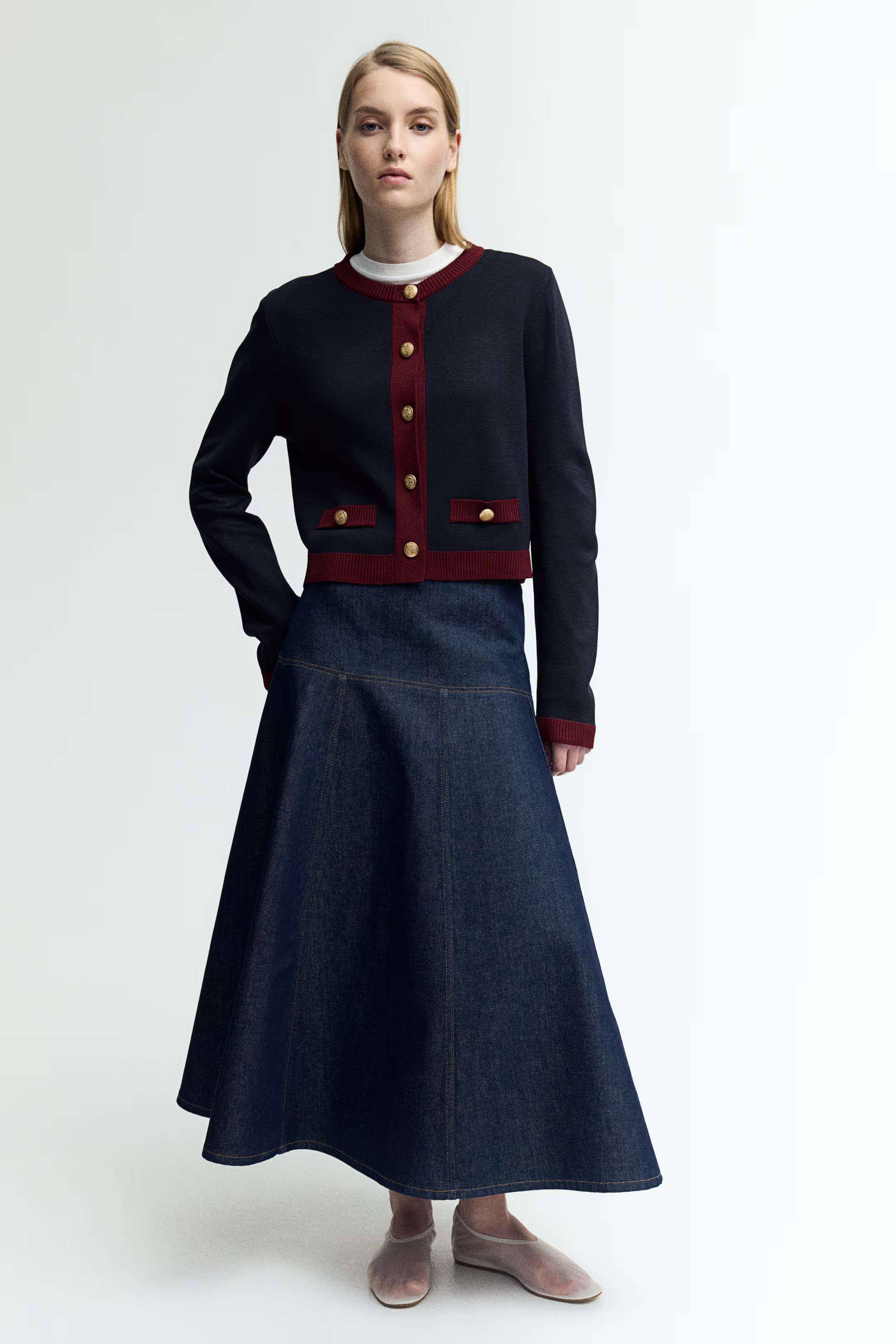 Gilet en maille fine - Bleu marine/bordeaux - FEMME | H&M FR | H&M (FR, IT, ES, PT, BE)
