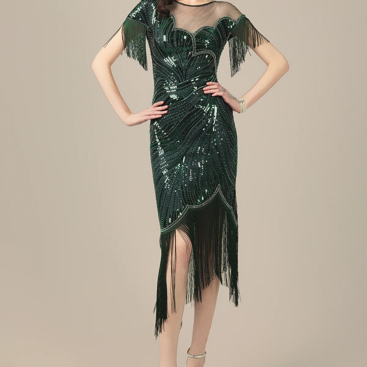 Shop 1920s Dresses - Floral Fringe Sequined Flapper Dress | BABEYOND | BABEYOND