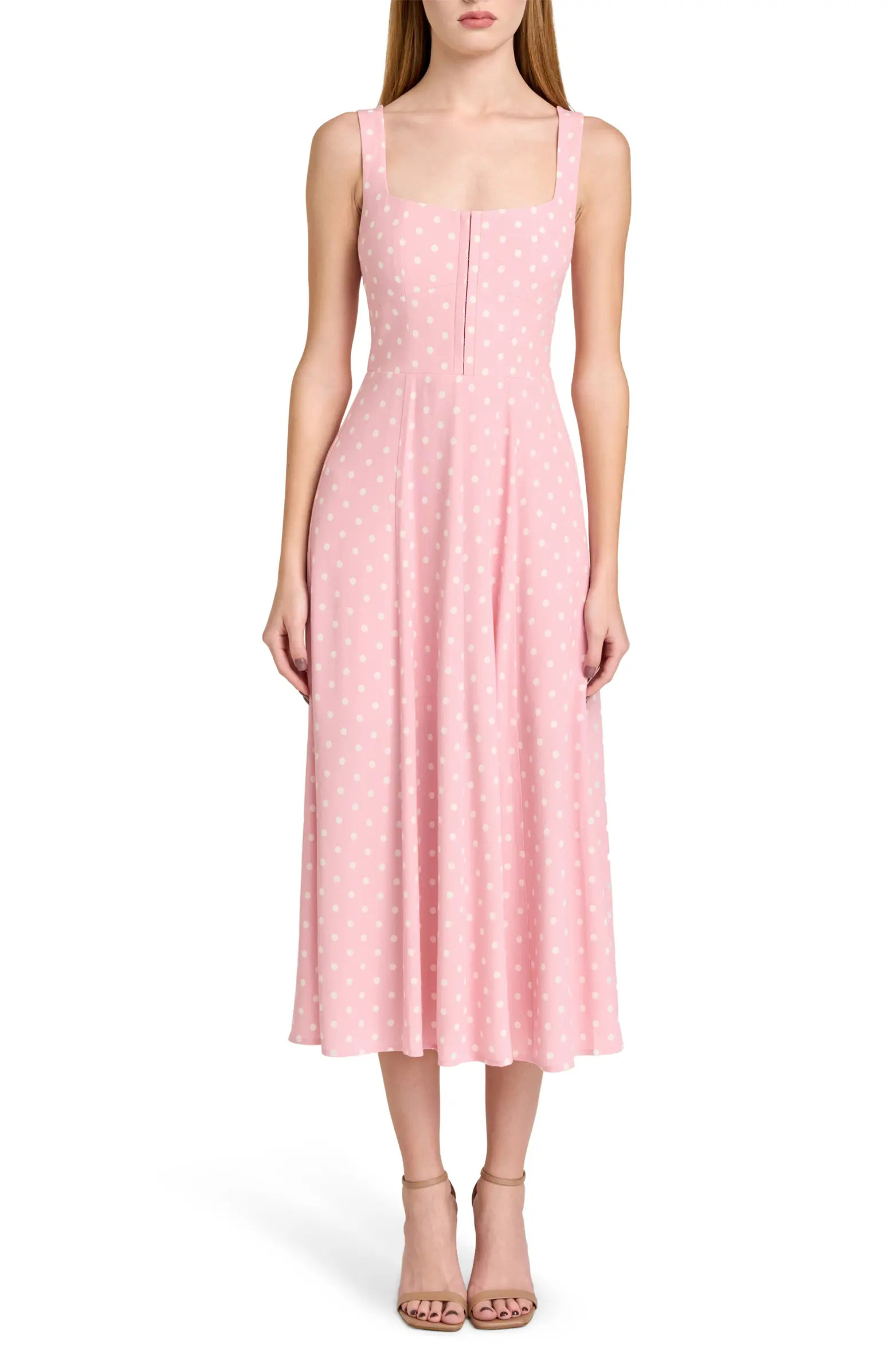 Leonie Polka Dot Corset Midi Dress | Nordstrom