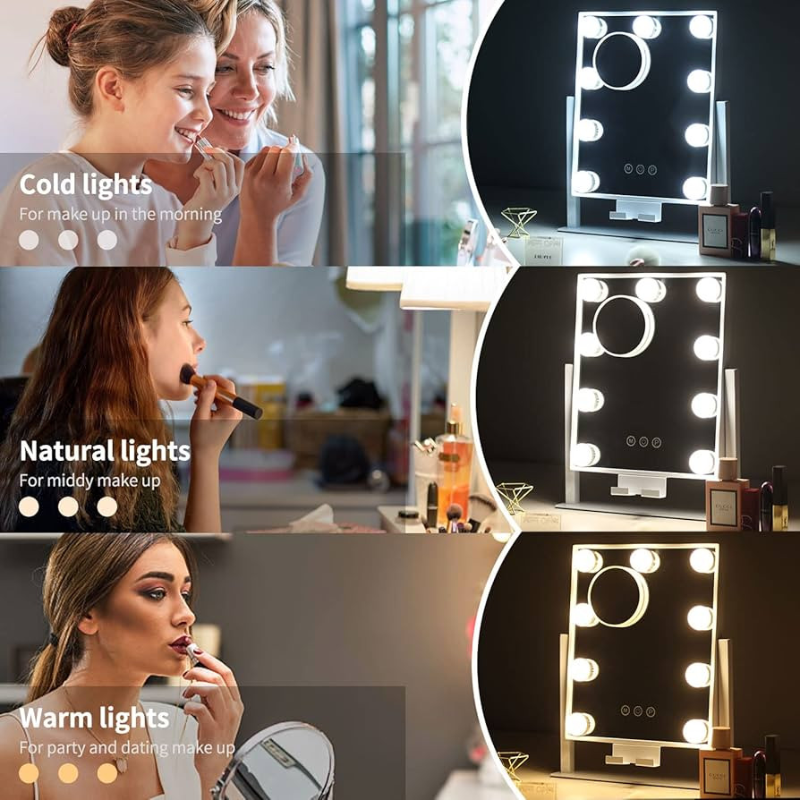 Kottova Makeup Mirror Vanity Mirror with Lights Lighted Make Up Mirror,3 Color Modes,9 LED Dimmab... | Amazon (US)