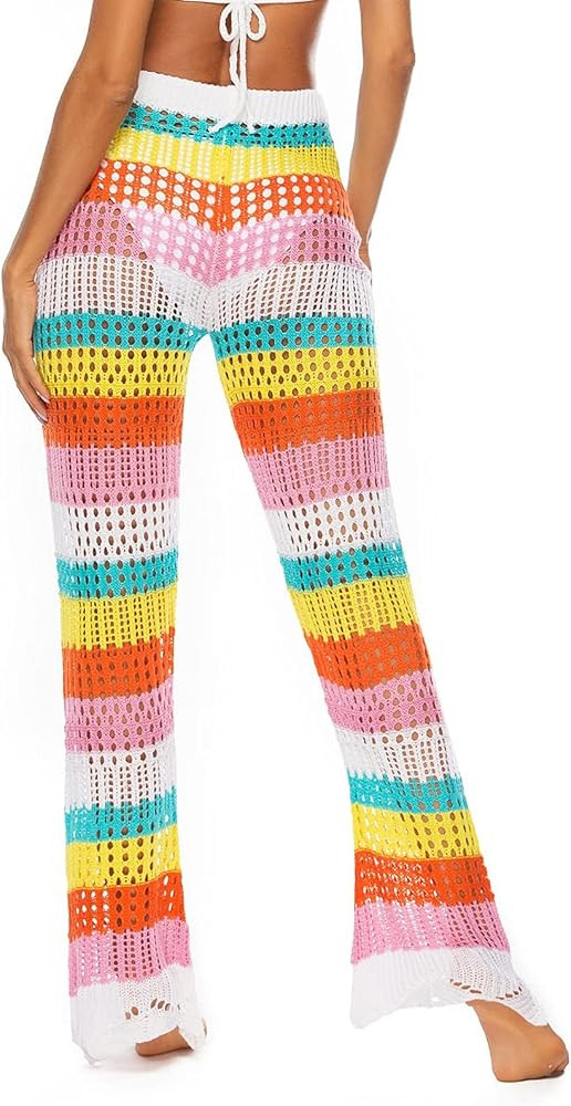 JUDYBRIDAL Womens High Waist Crochet Net Hollow Out Cover Up Mesh Beach Bikini Swimsuits Pants | Amazon (US)