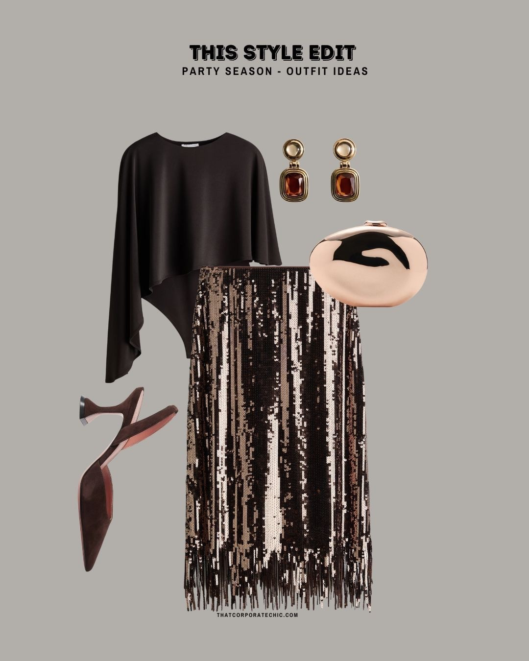  Partywear: Bodysuit and sequin skirt for that monochrome yet classy look.

The blouse can be styled beyond this season's style with a tailored piece or as a jeans-and-nice-top situation.

Want to get more wear out of your sequin skirt? Style it with a blazer, white tee, or silk blouse, or a tank top when on vacation.


wear to your work party, hosting at home

 

#LTKstyletip #LTKworkwear #LTKpartywear