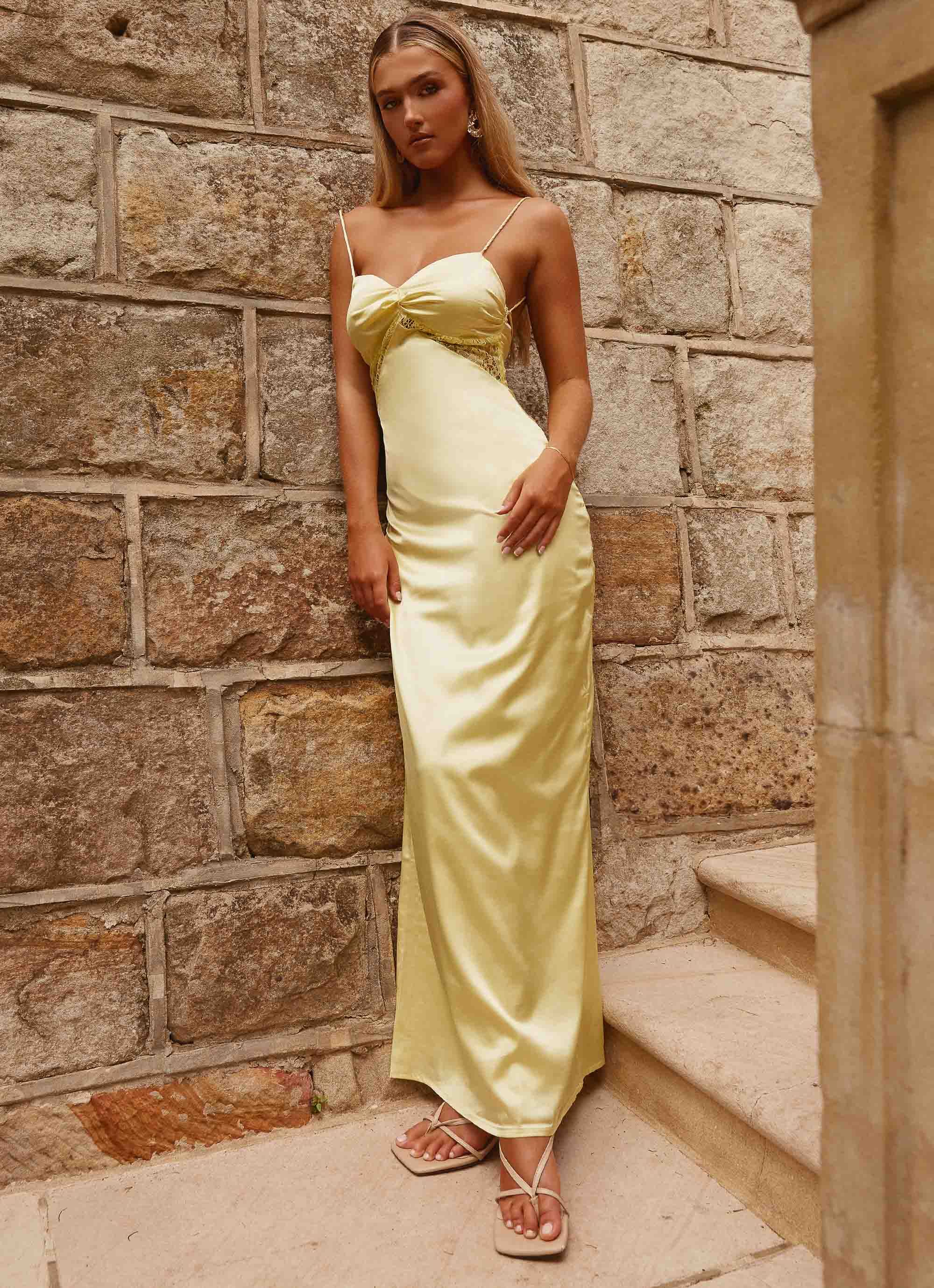 Dream Sight Lace Satin Maxi Dress - Lemon | Peppermayo (Global)