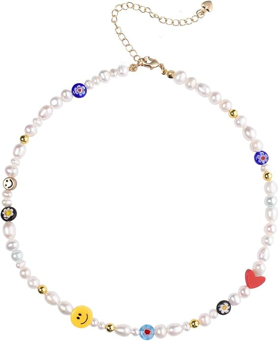 Miss Pink Natural Freshwater Pearl Fun Flirty Beaded Choker Necklace Handmade Summer Boho Jewlery... | Amazon (US)
