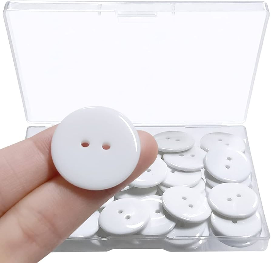 50 Pcs Resin Buttons 2 Hole Buttons for Sewing Round Shirt Button Craft 1inch (White) | Amazon (US)