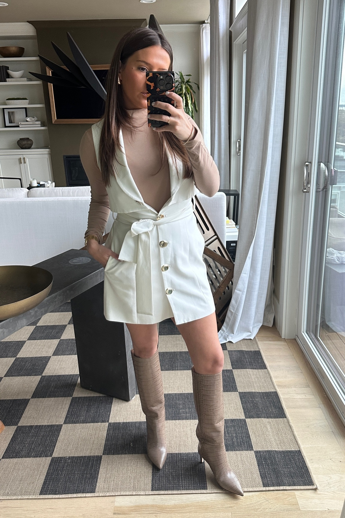 White blazer dress outfit for fall 🤍 love these boots but they’re a little pricey so I’ve added a dupe below! My dress is from Zara, Amazon dupe below. #LTKfashion 