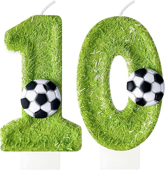 10th Birthday Candles，Soccer Birthday Decorations，Suitable for Girl and boy Cake Toppers, Wed... | Amazon (US)