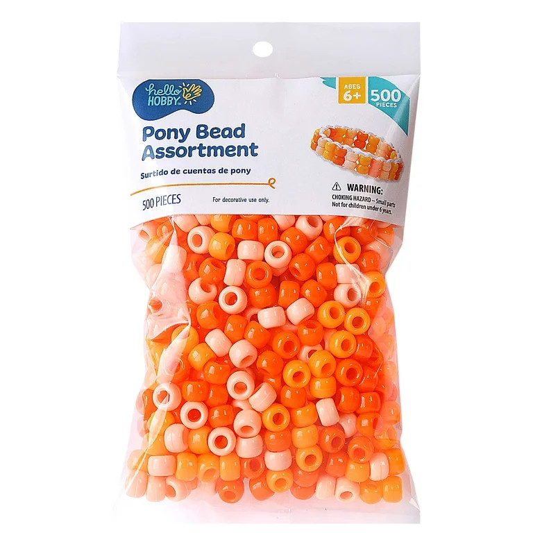 Hello Hobby Pony Bead Mix, Orange, 500 Pieces, Plastic Craft Beads for Jewelry Making and DIY Pro... | Walmart (US)