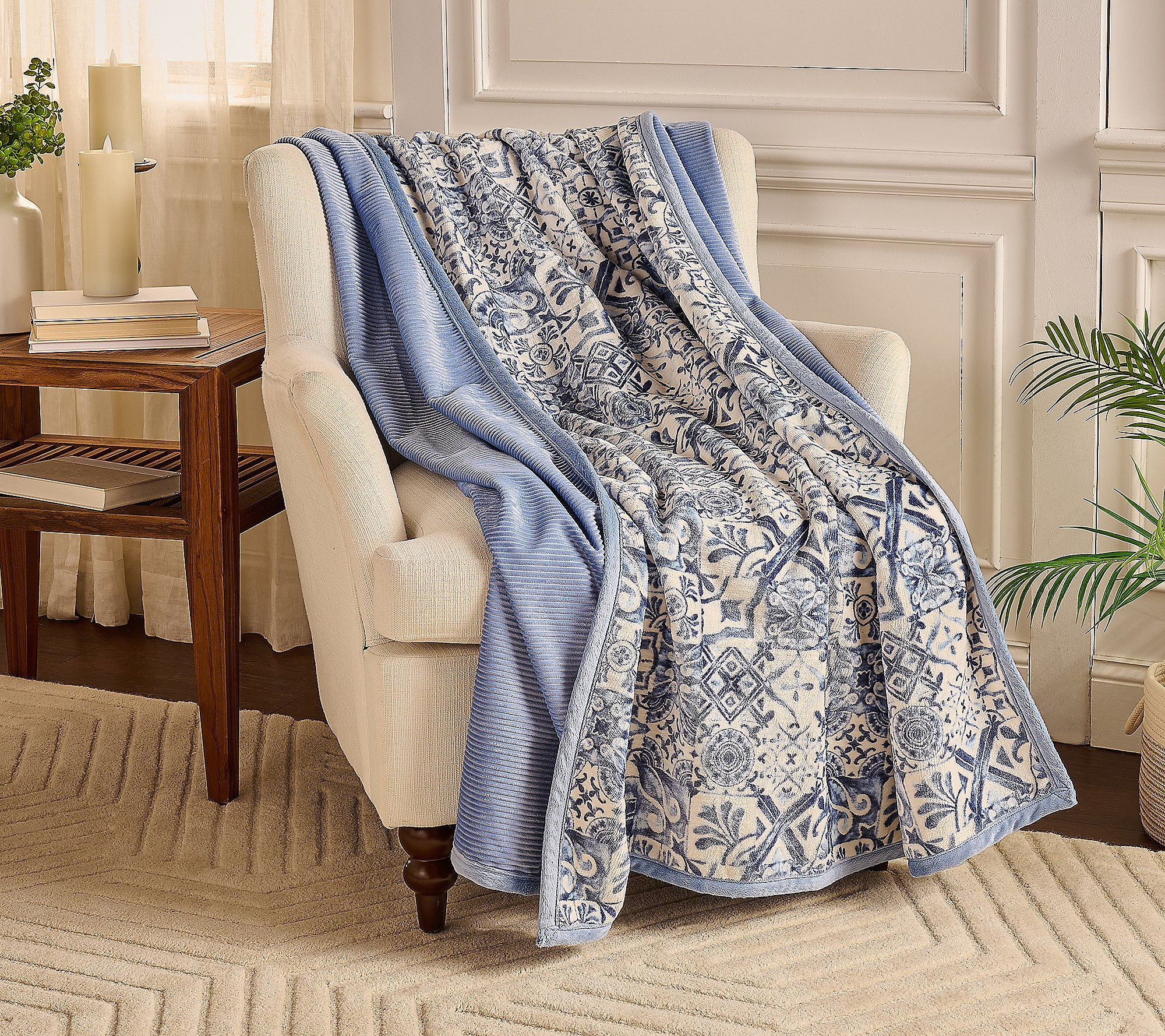 Home Reflections Reversible Rib & Plush 60x80 Printed Throw | QVC
