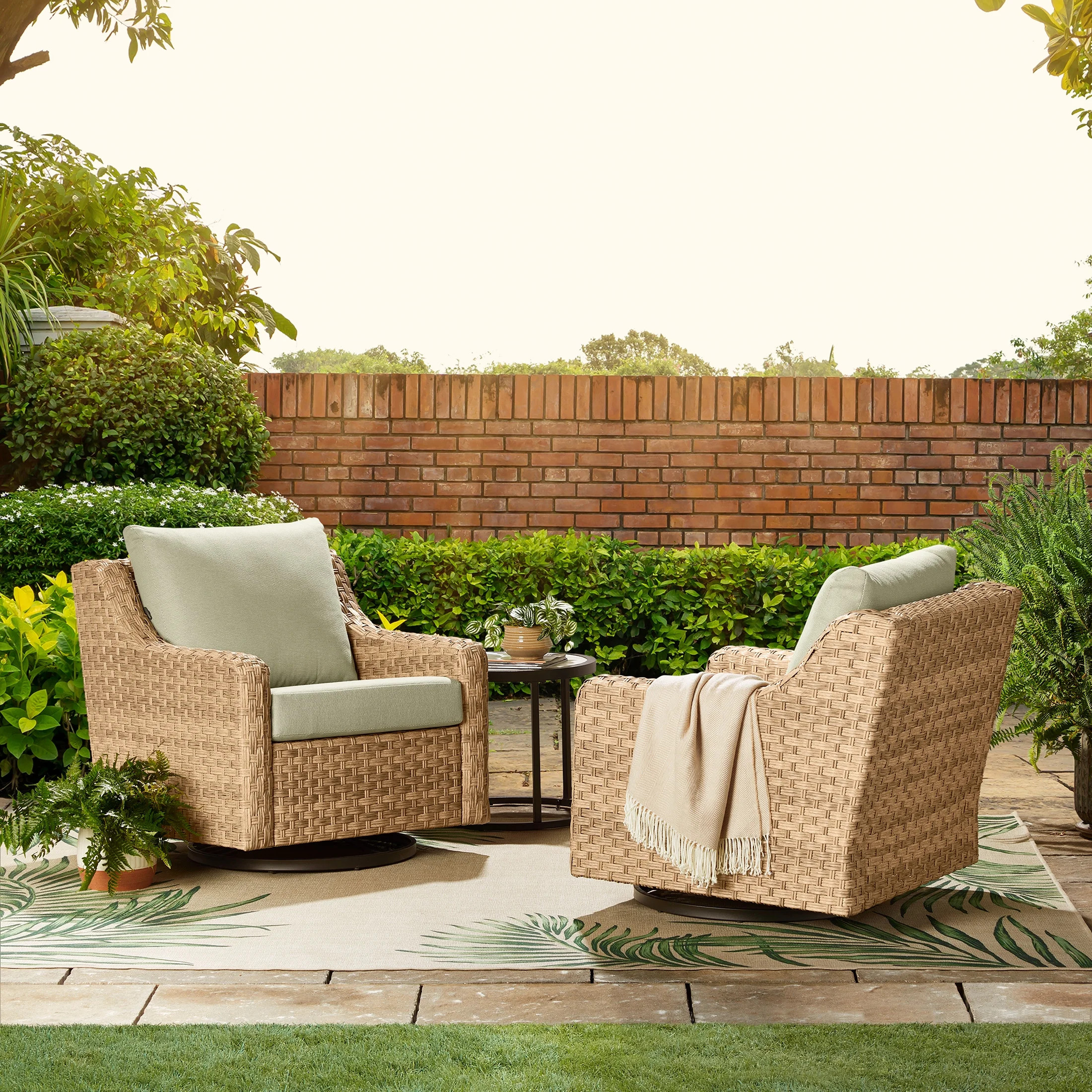 Better Homes & Gardens River Oaks Outdoor Swivel Gliders with Patio Covers, Set of 2, Green | Walmart (US)