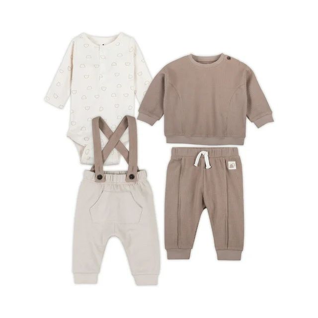 Little Star Organic Baby Boy 4Pc Long Sleeve Outfit Set, Eggnog, Size 6-9 Months | Walmart (US)