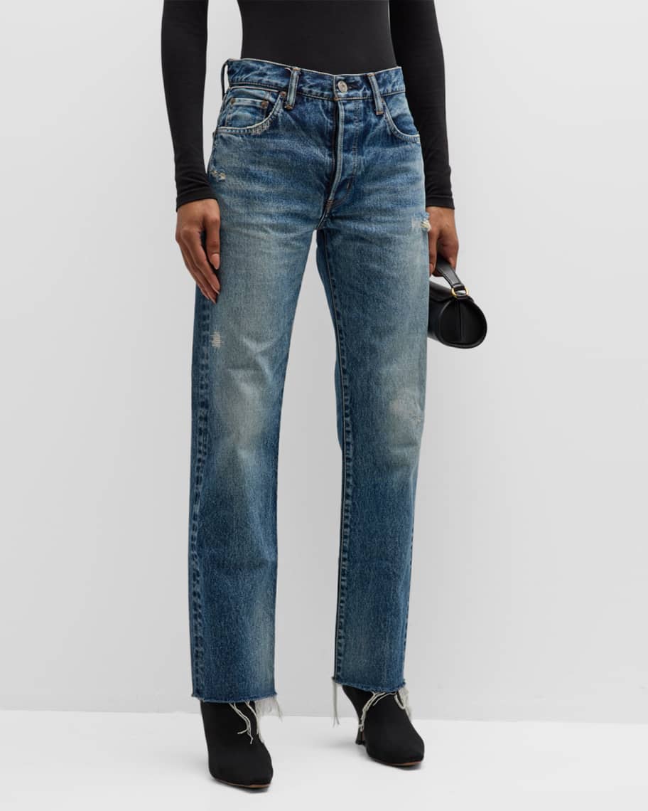 Sundown Distressed Straight-Leg Jeans | Neiman Marcus