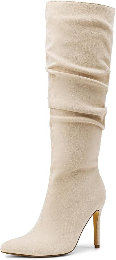 DREAM PAIRS Knee High Boots for Women, Pointed Toe Stiletto High Heel Slouchy Suede with Side Zip... | Amazon (US)