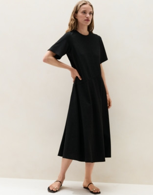 The White Company Relaxed T-shirt Dress With Asymmetric Skirt Panel, Charcoal, Size: M | The White Company UK & ROW