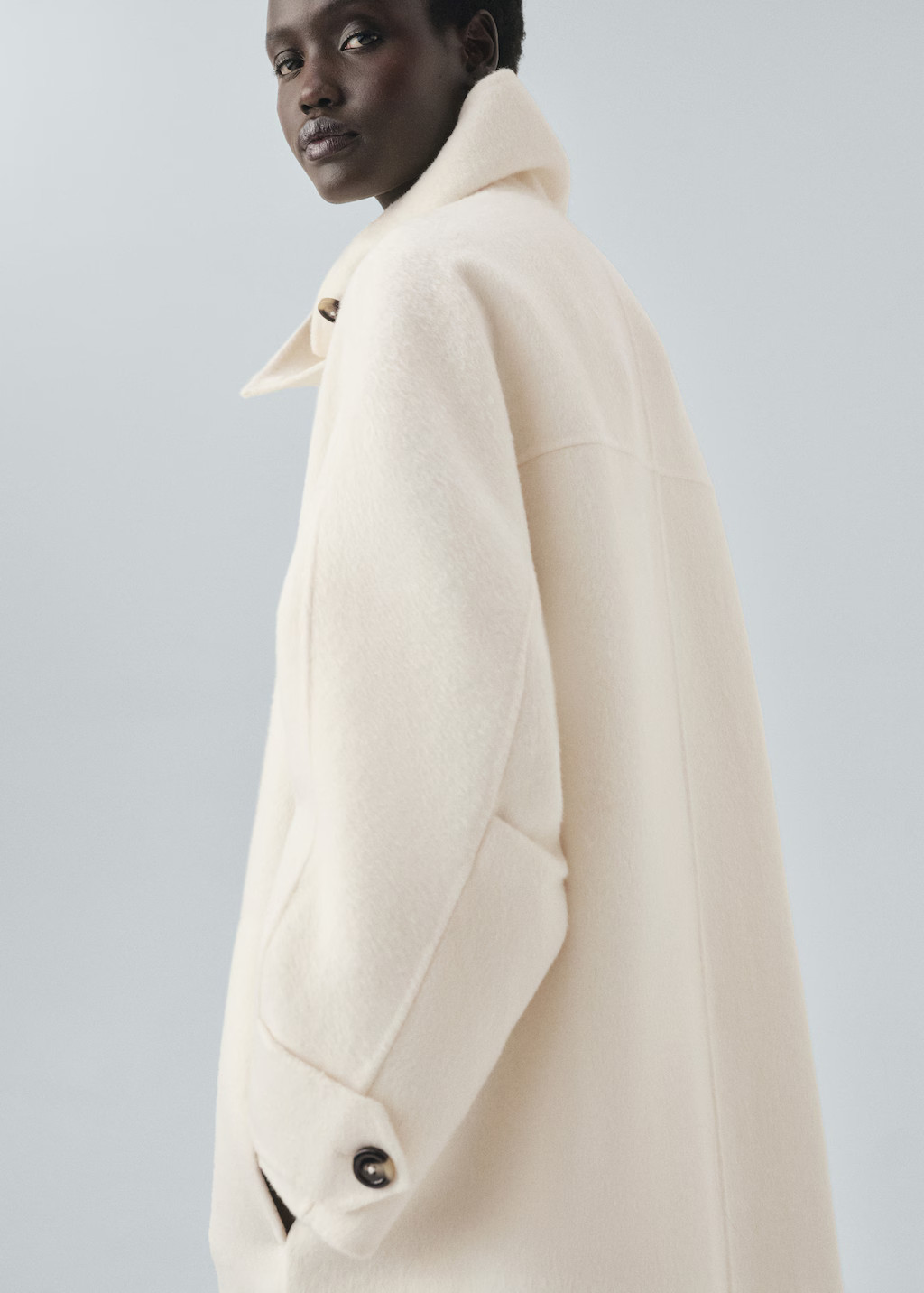 Wool funnel-neck coat | MANGO (UK)