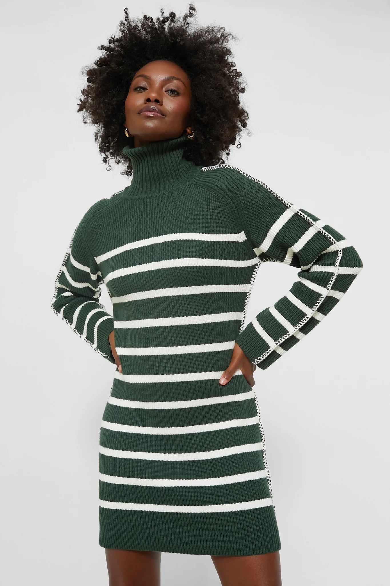 Pine Green & White Striped Emsley Mini Sweater Dress | Tuckernuck (US)