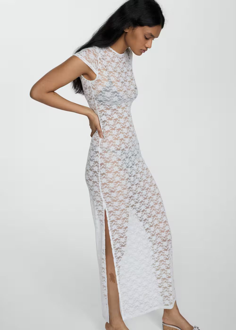 Floral lace dress with opening -  Women | Mango USA | MANGO (US)