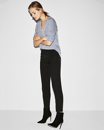 Long Sleeve Two Pocket Zip Front Shirt | Express