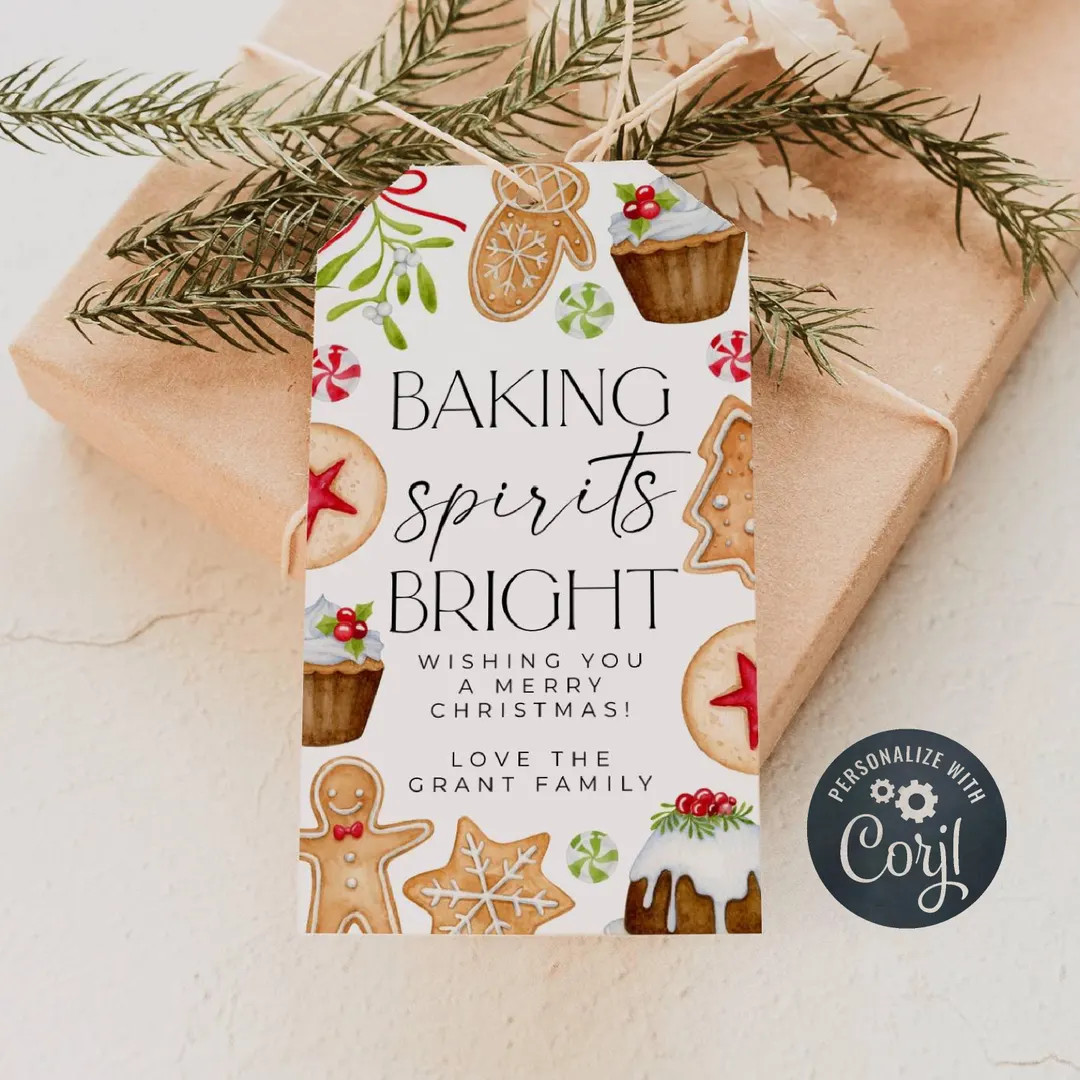 Baking Spirits Bright Christmas Gift Tag Template, Printable Holiday Baking Favor Tag, Editable C... | Etsy (US)