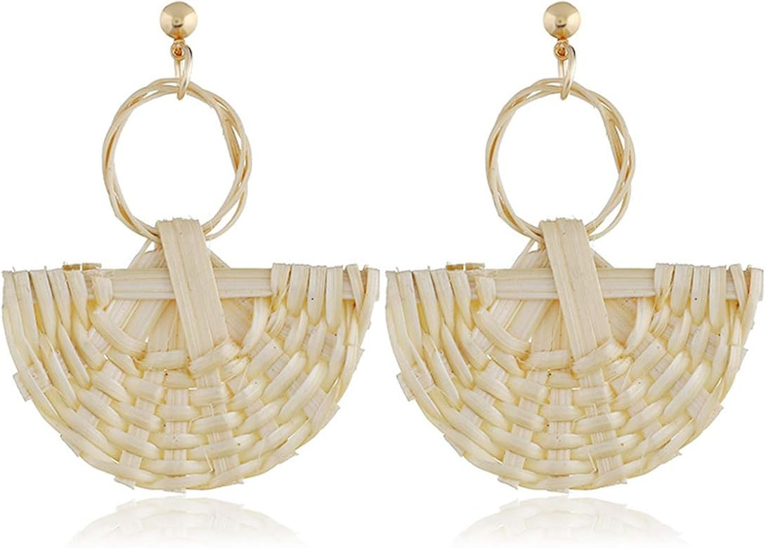 Beige Rattan Fan Drop Earrings | Amazon (US)